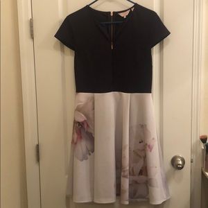 Ted Baker Navy + Floral Dress w/ zippers (sz 8/10)